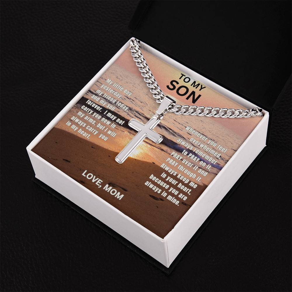 Son-Mom | Cuban Link Chain with Engraved Artisan Cross 01