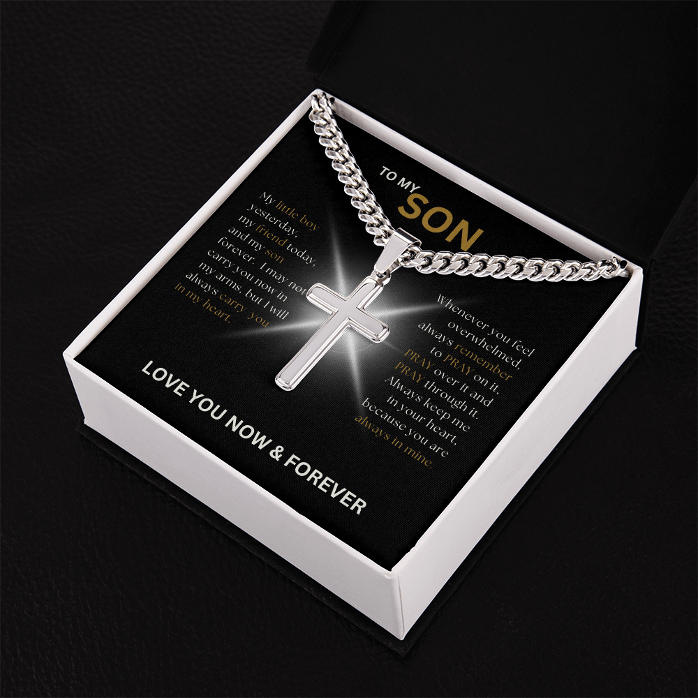 To My Son | Cuban Link Chain with Engraved Artisan Cross 03