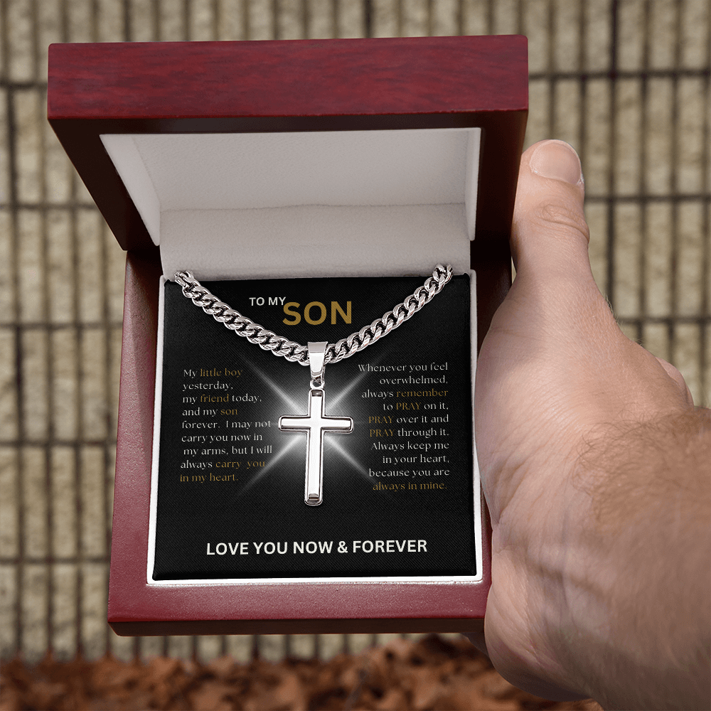 To My Son | Cuban Link Chain with Engraved Artisan Cross 03