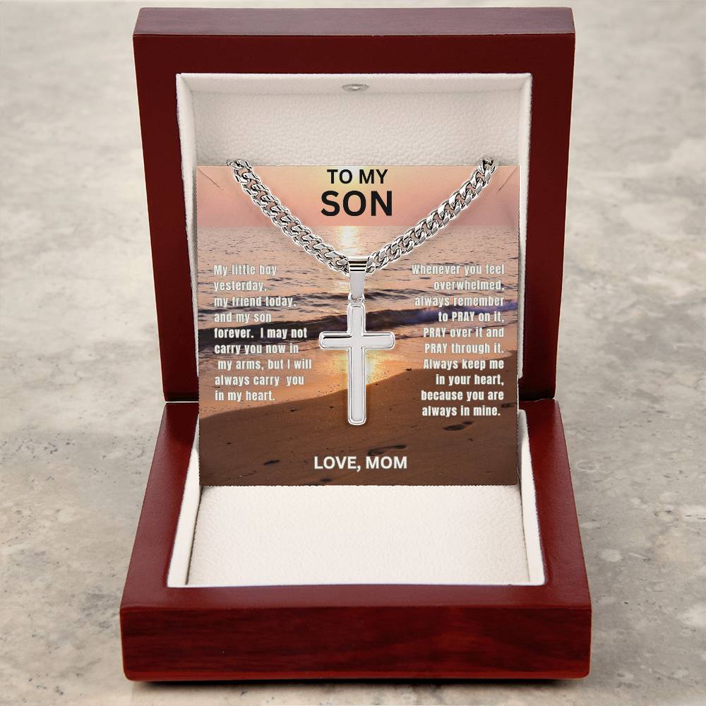 Son-Mom | Cuban Link Chain with Engraved Artisan Cross 01