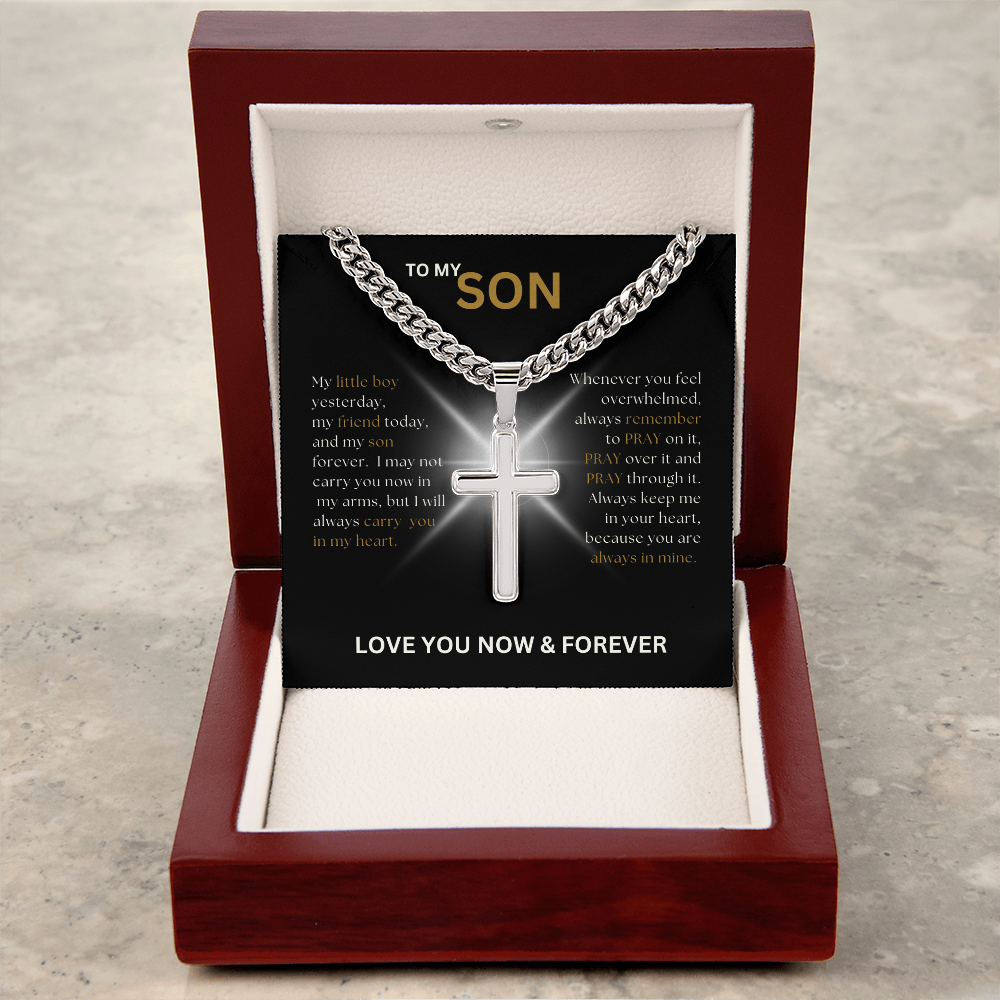 To My Son | Cuban Link Chain with Engraved Artisan Cross 03