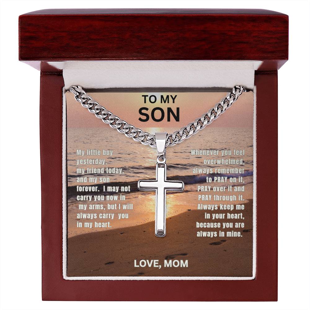 Son-Mom | Cuban Link Chain with Engraved Artisan Cross 01
