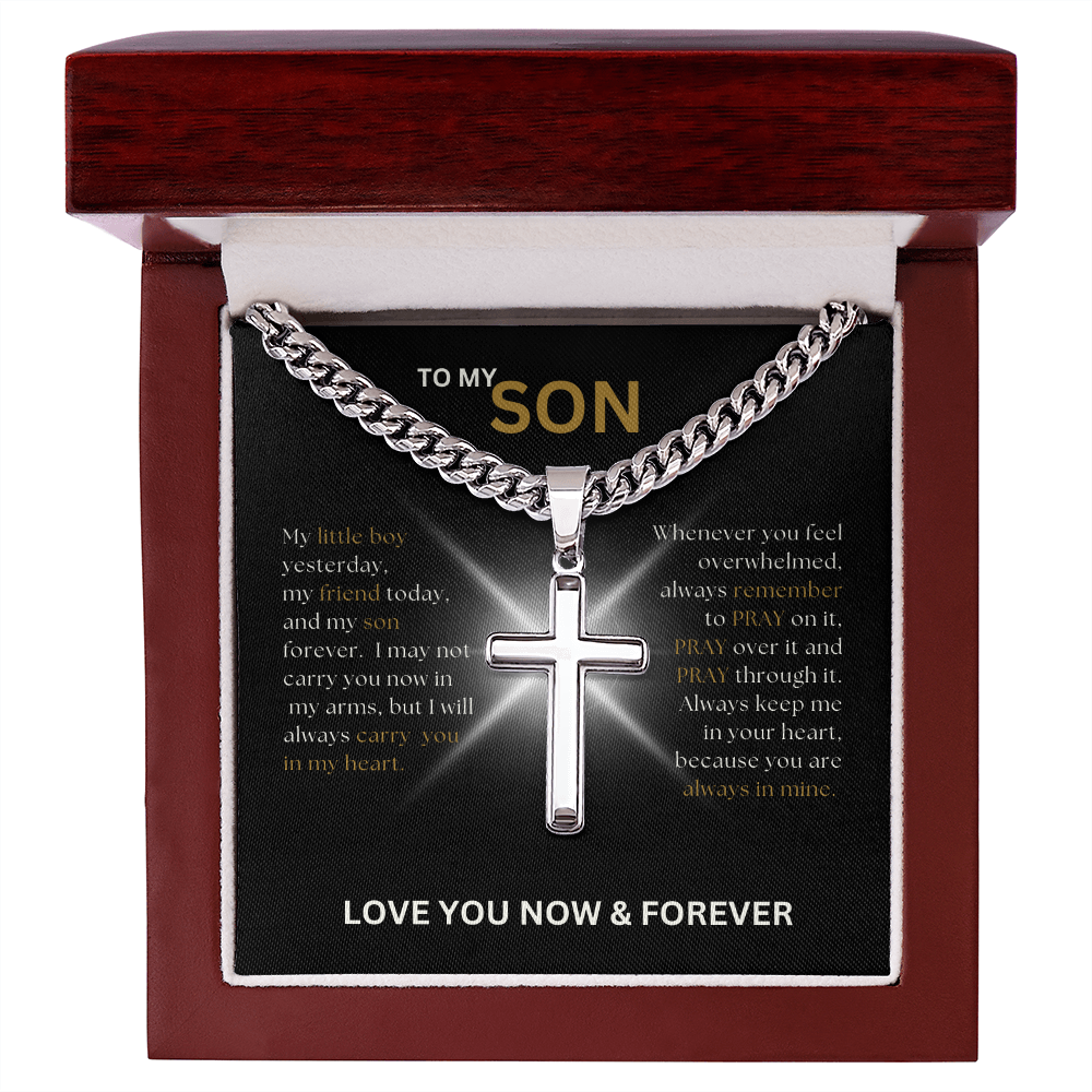 To My Son | Cuban Link Chain with Engraved Artisan Cross 03